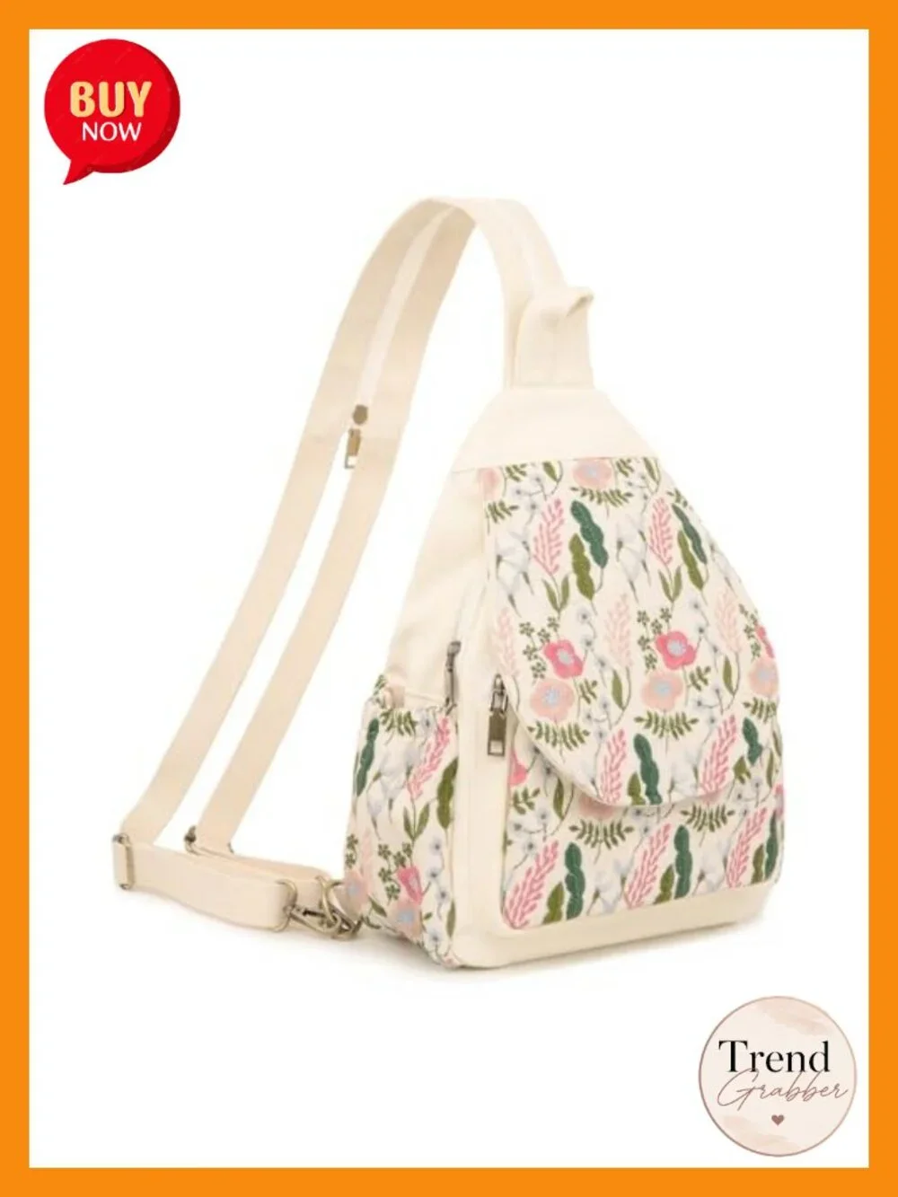 Embroidered Sling Backpack Crossbody Purse Anti-Theft Travel Daypack Canvas